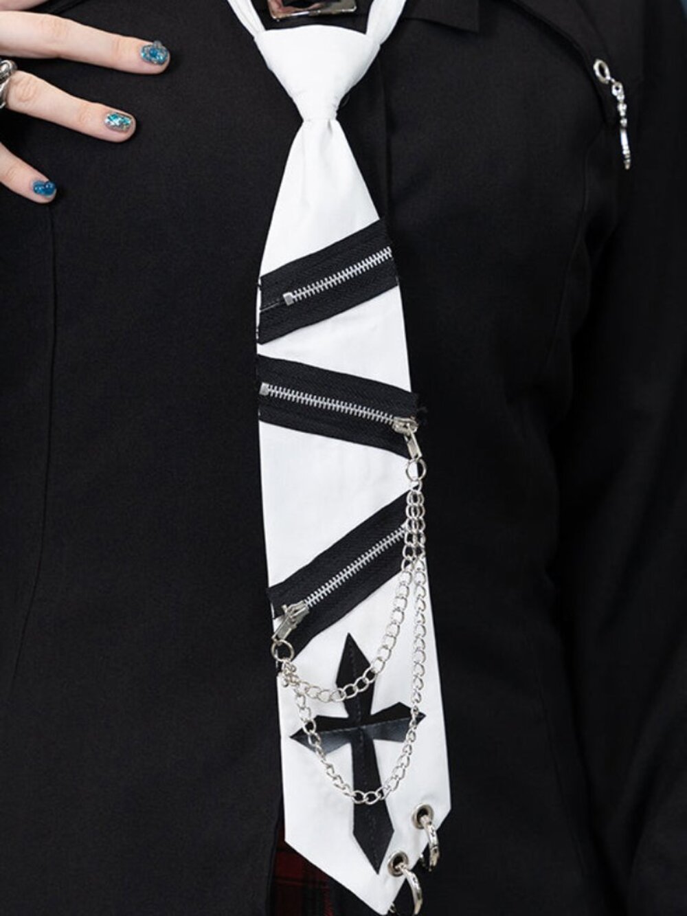 NEW ACDC RAG Dark Abyss Punk Cross Chain White Neck Tie